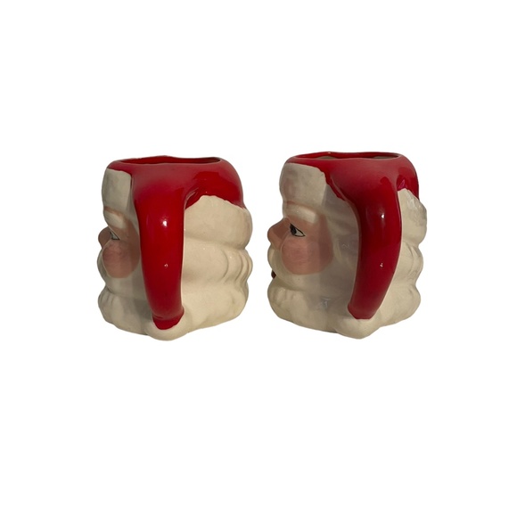 Vintage Handmade Ceramic Santa Head Figural Christmas Cocoa Coffee Mugs Set of 2 - Picture 2 of 8